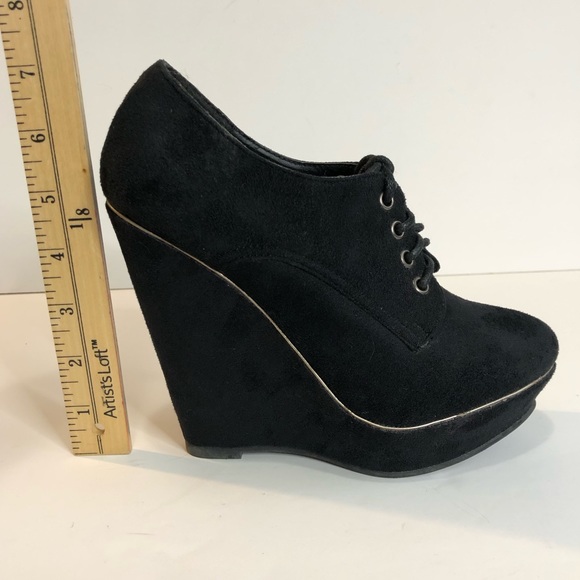 Woman’s suede black lace up platform wedge shoes size 6 - Picture 5 of 15